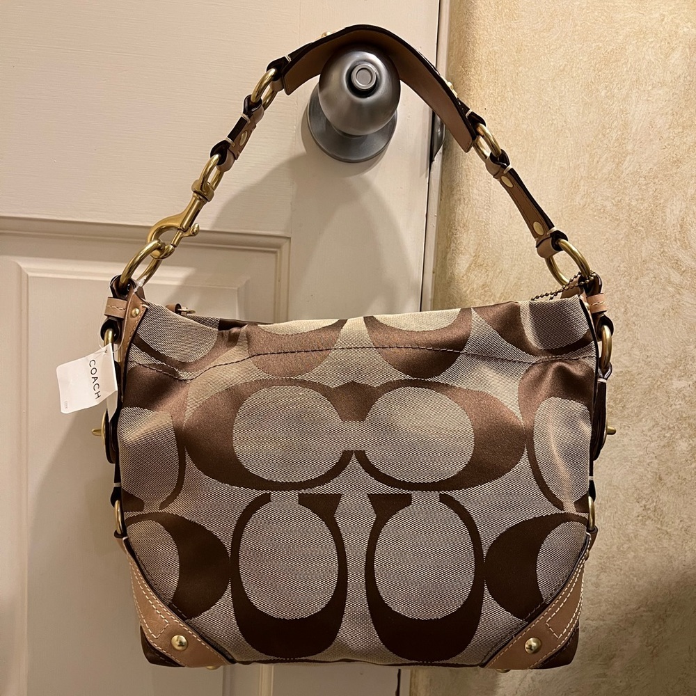 Signature Coach Khaki Carly Hobo Bag